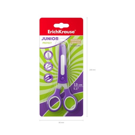 Children's scissors Erichkrause "Junior Protect", with a plastic cover and a personalized sticker, in a blister, mix-5