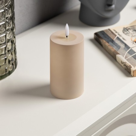 Beige LED candle, 7 × 15 × 7 cm, plastic, AAX2 batteries (not complete), warm white glow-1