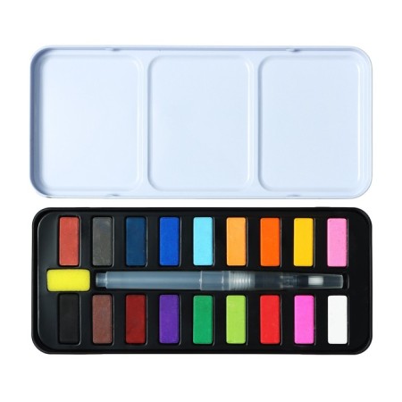 Watercolor paints, in cuvettes, with a brush, 18 colors