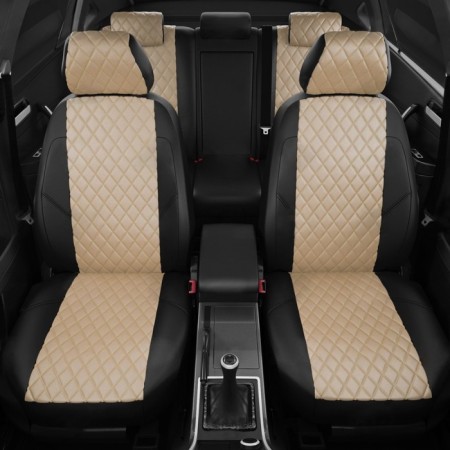 Autorekhly for Honda Civic 8 since 2006-2011, sedan, perforation, eco-leather, beige color, black-2
