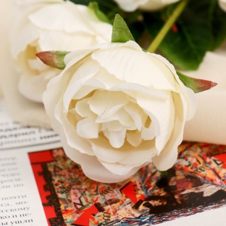 Artificial flowers "bush rose" 80 cm, white-1