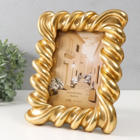 Photo frame Polystone 13x18 cm "roof" gold 20x3.5x24.8 cm-1