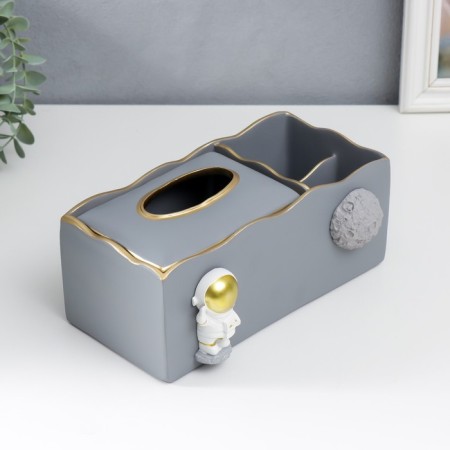 Stand+napkin holder Polystone "Cosmonaut" gray 9.5x12x24 cm-4