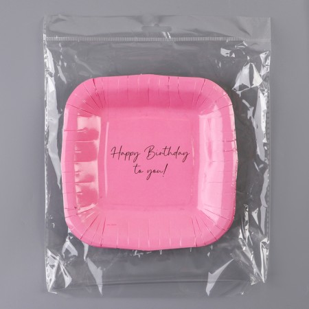 Disposable plate square paper "Happy Birthday", pink, 16.5x16.5 cm-5