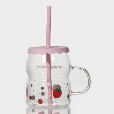 Glass mug with silicone lid and pipe "Frutis", 400 ml, color mix-7