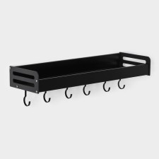 Suspended shelf, 6 hooks, 40 × 13.5 × 5.5 cm, black color, aluminum