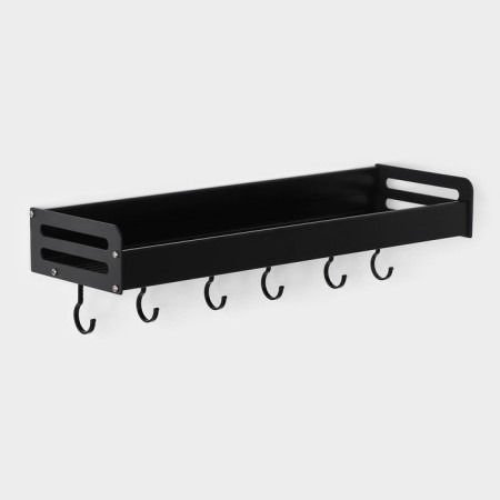 Suspended shelf, 6 hooks, 40 × 13.5 × 5.5 cm, black color, aluminum