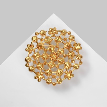 Brooch "Pearls", white color in matte gold-1