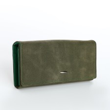 Women's wallet on the button, green color