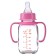 A bottle in a silicone case, with handles, glass, classic throat, 120 ml., +0 months, pink color