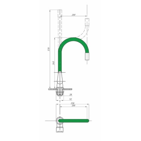 FAUZT FZS-822-G101 kitchen mixer, single-leaf, excess length 200 mm, chrome/green-1