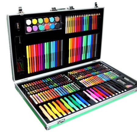 A set for drawing in a wooden box, covered with PVC, large