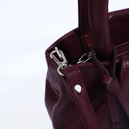 Richet bag with a zipper, external pocket, long belt, burgundy color-4
