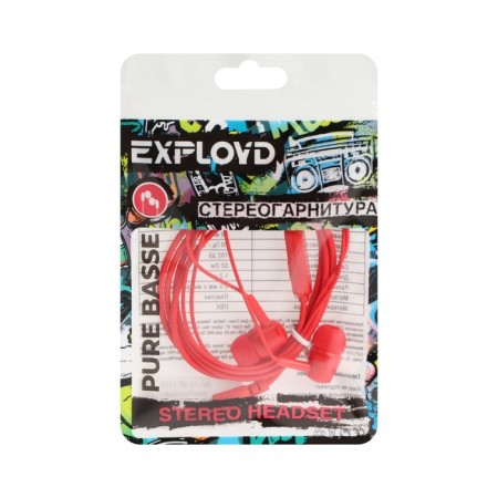 Headphones Exployd Ex-HP-1370, vacuum, microphone, 102 dB, 32 Ohms, 3.5 mm, 1.2 m, red-2