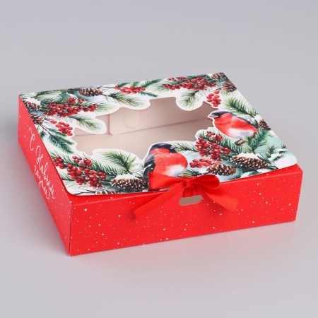 New Year's folding box "Bullfinchi on the branch" 20 x18 x 5 cm, New Year-1
