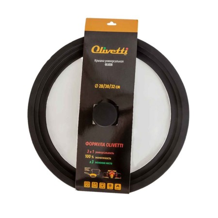 Olivetti Glu28 pan cover with silicone rim and pen, glass, 3 sizes, d = 28/30/32 cm-5