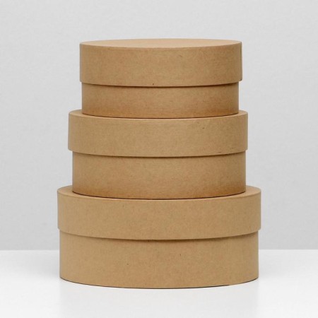 Set of round boxes 3 in 1 "plain craft", 23 x 23 x 10 - 18 x 18 x 8 cm-1