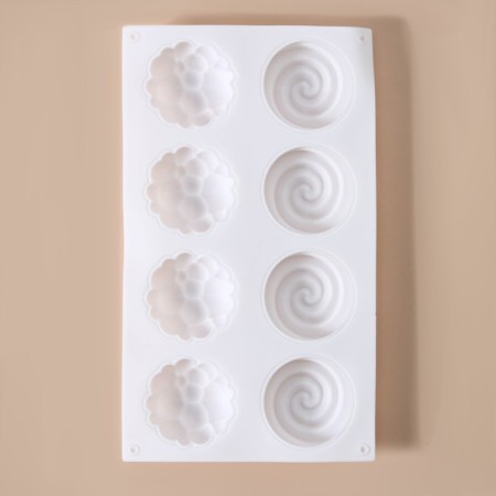 Form for mousse desserts and baking konfinetta "Karamella", silicone, 29.5 × 17.2 × 2.5 cm, 8 cells (d = 6.5 cm), white color-3