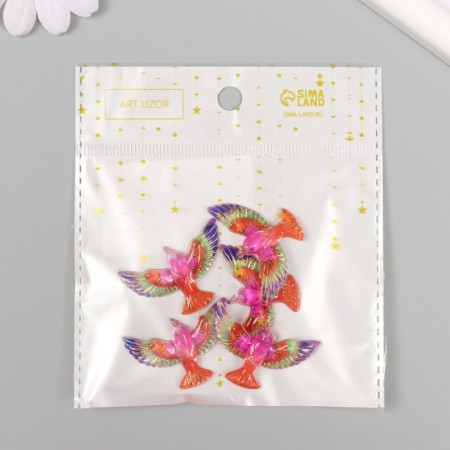 Decor for creativity plastic "Bird pink-orange with gold" 2.3x3.5x0.4 cm-4