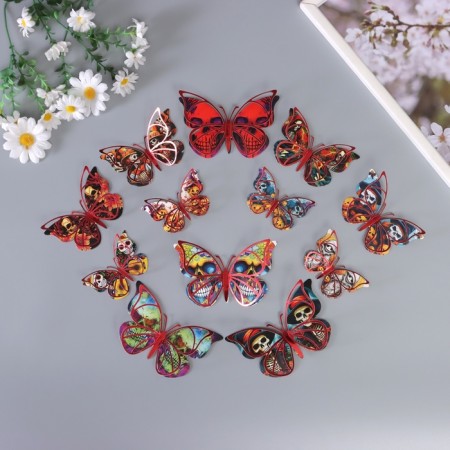 Stick paper, plastic "butterflies on Halloween" red set 12 pcs