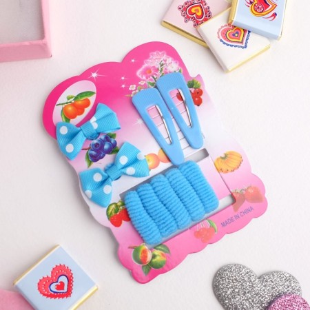 Sophie hair set (7 rubber bands, 2 invisibility) Gratics in polka dots, blue