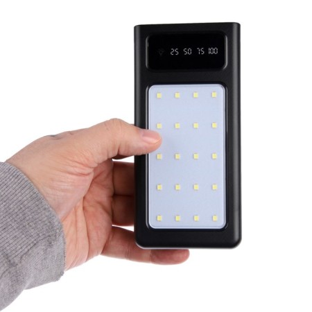External battery 486, 20,000 mAh, Type-C/Lightning/MicroUSB cables, lantern, black-9