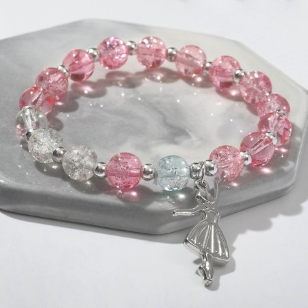 Bracelet "Joy" ballerina, white-pink color in silver, d = 7-2