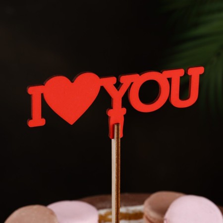 Topper wooden "I love you" red 12x5 cm