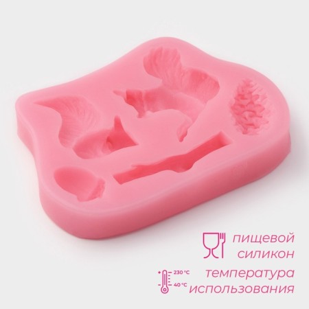 Mold Dolyana "Squirrels and nuts", silicone, 10 × 7 × 1.5 cm, pink color-1