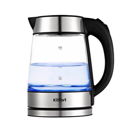 Electric kettle KitFort KT-6118, glass, 1.7 l, 2200 watts, backlight, silver