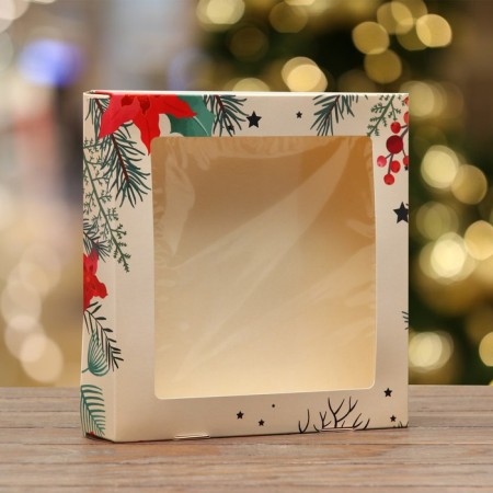 Folding box "holiday", 20 x 20 x 4 cm with a window