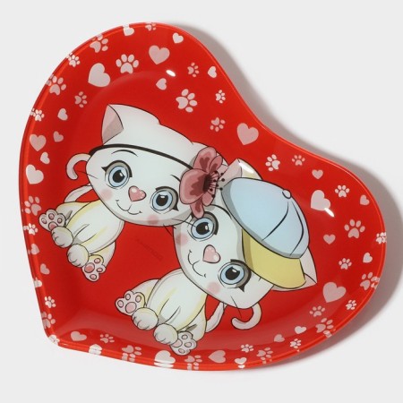 Glass Serving Dolyana "Heart. Cats ", 25 × 21 × 2.3 cm-2