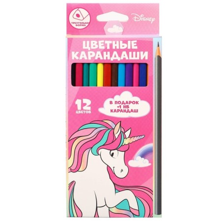 Colored pencils, 12 colors, trihedral, Minnie Mouse and Unicorn-6