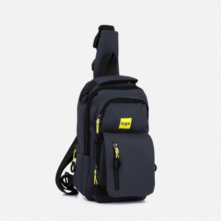 Male sling bag from textiles, with USB, gray color-1