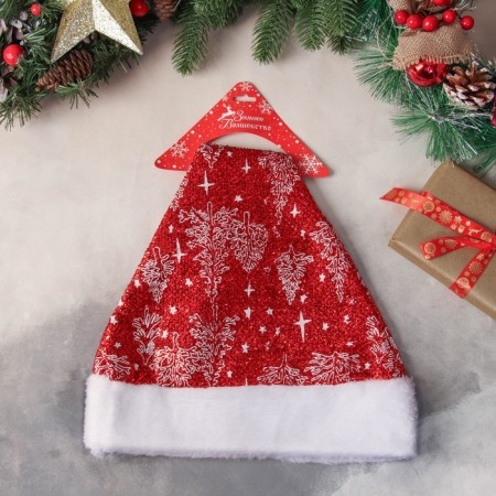 New Year's cap "snowy forest" 30x37 cm, red-2
