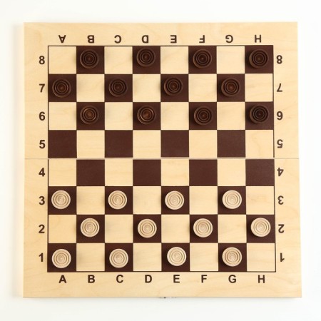 Wooden checkers "Big", board 43x 43 cm, with glue, D checkers 2.8 cm-1