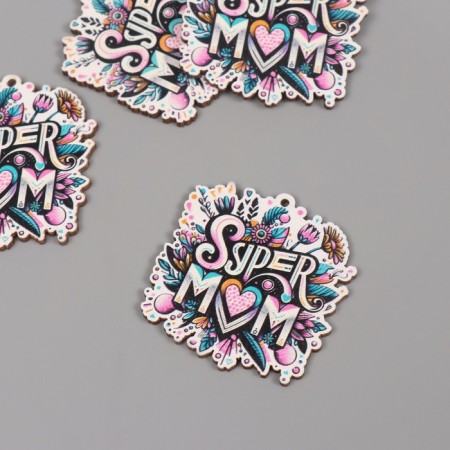 Decor for creativity wood "Super Mom" ​​set 5 pcs 4.3x4.1x0.3 cm