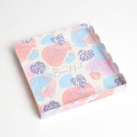 Cookie box, confectionery packaging with PVC lid, “abstraction”, 21 x 21 x 3 cm-1