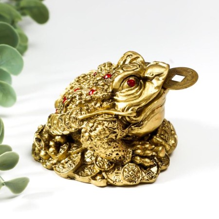 NECKE Polystone for bronze "Toads on coins and ingots with pearls" 6x8.5x8 cm-1