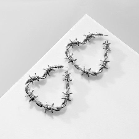 Earrings Metal "Wire" prickly, silver color-2