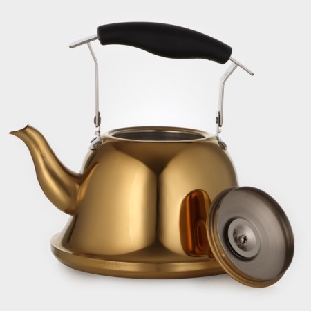 Gold stainless steel teapot, 2 l, 23 × 19 × 20 cm, gold color-2