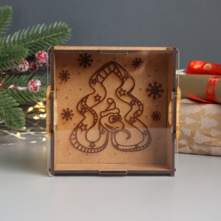 New Year's piggy bank with acrylic "Snake. Christmas tree" 12x12x4 cm-1