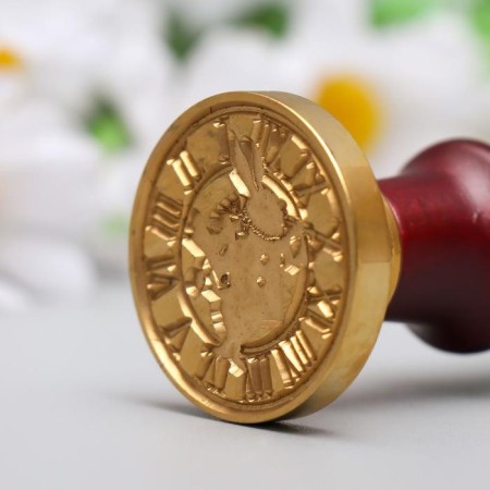 Printing for wax with a wooden handle "Hare and Clock" 9x2.5x2.5 cm-3
