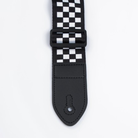 Guitar belt, checkers, 60-117x5 cm, black and white-3
