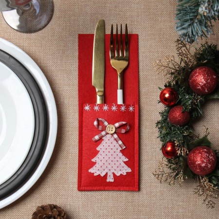 A set of envelopes for cutlery "Christmas tree" 4 pcs, 8.5x21 cm, 100% p/e, felt