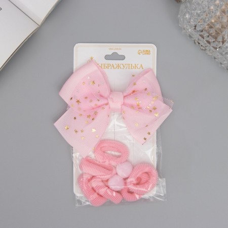 Suzi hair set (clamp 8 cm, 6 elastic bands 2.5 cm) stars, pink