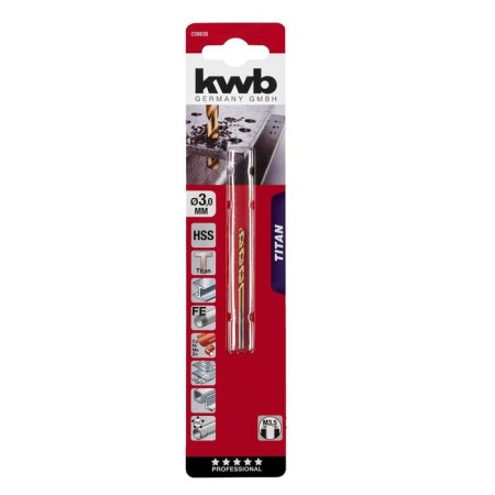 Metal drill KWB Titan HSS, 3x61 mm, sharpening angle 135 °, steel HSS-G TIN-1