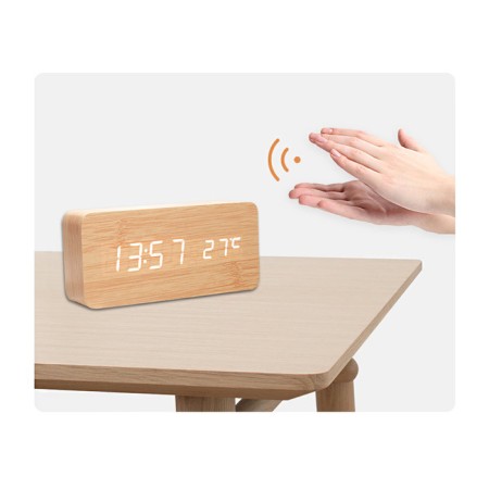Clock - an alarm clock electronic "digit" desktop with a thermometer, wooden, aaa, USB-5