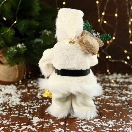 Santa Claus "in a fur suit, with a flashlight" moves, with backlight, 28 cm, white-2