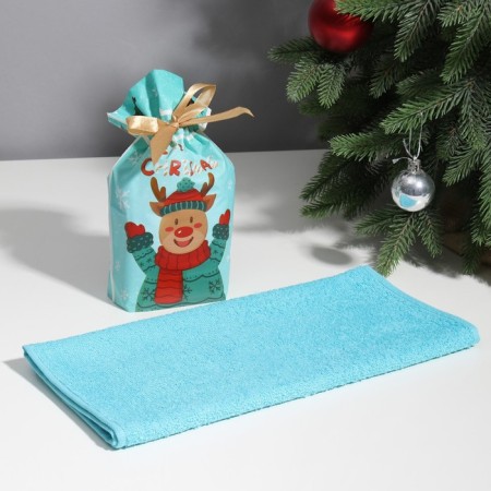 Gift towel Economy and I am a "joyful deer" 30x60 cm, col. Blue, 100% HL, 340 g/m2